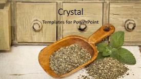  Presentation with primitive - PPT theme consisting of peppermint herbal tea with fresh leaves - a pile and rustic wooden scoop with a primitive apothecary drawer cabinet in background background and a coral colored foreground