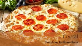  Presentation with fast food - Beautiful PPT layouts featuring pepperoni-or-salami-pizza-homemade backdrop and a gold colored foreground