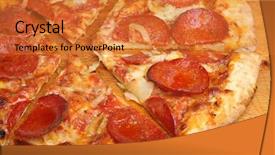  Presentation with pizza pasta - Presentation theme enhanced with pepperoni pizza cut into slices background and a red colored foreground