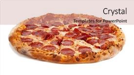  Presentation with pizza - Presentation theme enhanced with pepperoni pizza in a box background and a coral colored foreground