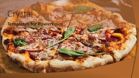  Presentation with textile - PPT layouts consisting of pepperoni-pizza-on-wooden-trat background and a coral colored foreground