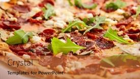  Presentation with pizzeria - Audience pleasing presentation consisting of pepperoni-pizza-slices-with-arugula backdrop and a red colored foreground