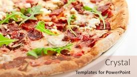  Presentation with pizzeria - Theme consisting of pepperoni-pizza-slices-with-arugula background and a coral colored foreground