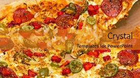  Presentation with jalapeno - PPT theme enhanced with pepperoni pizza with chicken background and a gold colored foreground