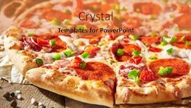  Presentation with wood board - Beautiful slide deck featuring pepperoni-pizza-with-pizza-sauce backdrop and a gold colored foreground