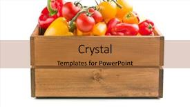  Presentation with peppers - Presentation design featuring peppers and tomatoes in wooden box on white background background and a red colored foreground