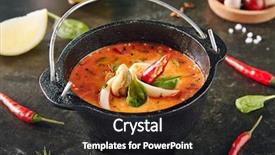  Presentation with thailand food - Slide deck with peppers lime juice galangal fish background and a dark gray colored foreground