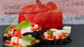  Presentation with eggplant - Slide set featuring peppers stuffed with rice and meat and eggplant with feta cheese background and a red colored foreground