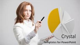  Presentation with pie chart - Audience pleasing presentation theme consisting of percentage - woman shows a pie chart backdrop and a light gray colored foreground