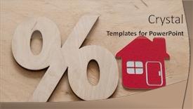  Presentation with percentage - Slide deck enhanced with percentage and house sign symbol icon wooden on wood table background and a soft green colored foreground