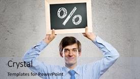  Presentation with percentage - Audience pleasing PPT theme consisting of percentages - handsome businessman holding frame backdrop and a light blue colored foreground
