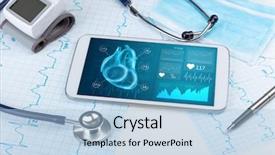  Presentation with diagnostics - Colorful slides enhanced with perception - close up of modern medical backdrop and a light blue colored foreground