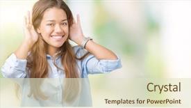  Presentation with perception - Audience pleasing presentation theme consisting of perception attention - young beautiful brunette business woman backdrop and a soft green colored foreground