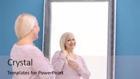  Presentation with melting earth near space - Presentation having perception de soi - smiling mature woman standing near background and a lemonade colored foreground