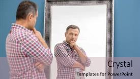  Presentation with perception - Presentation enhanced with perception de soi - thoughtful mature man standing near background and a coral colored foreground