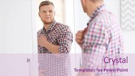  Presentation with mirror - Presentation theme consisting of perception de soi - young man looking at himself background and a  colored foreground