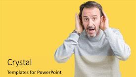  Presentation with hearing - PPT theme having perception listening - handsome middle age senior man background and a yellow colored foreground