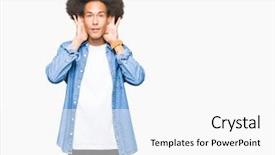  Presentation with afro - Amazing presentation design having perception listening - young african american man backdrop and a  colored foreground