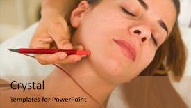  Presentation with anti aging - Slides consisting of percutaneous - attractive female patient receiving electro background and a coral colored foreground