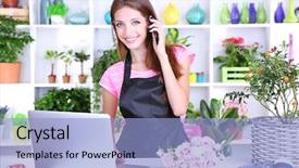  Presentation with flowers - PPT theme featuring perfec asisttant - beautiful girl florist with flowers background and a  colored foreground