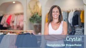  Presentation with clothes shop - Slide deck enhanced with perfec asisttant - beautiful middle age hispanic woman background and a ocean colored foreground