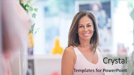  Presentation with for gender and age - PPT theme having perfec asisttant - beautiful middle age hispanic woman background and a  colored foreground