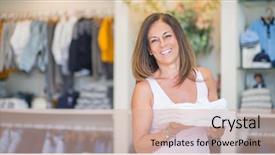  Presentation with clothes shop - Slide set consisting of perfec asisttant - beautiful middle age hispanic woman background and a lemonade colored foreground