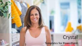  Presentation with age discrimination images - Cool new PPT theme with perfec asisttant - beautiful middle age hispanic woman backdrop and a coral colored foreground