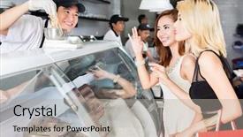  Presentation with food - PPT theme consisting of perfec asisttant - smiling man assisting two stylish background and a  colored foreground