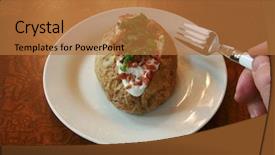  Presentation with bits - PPT layouts having perfect baked potato with sour cream chives butter and bacon bits shot with various views background and a coral colored foreground