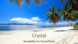  Presentation with turquoise beach - PPT theme consisting of perfect beach in seychelles with white sand turquoise waters palm trees and blue sky background and a cream colored foreground