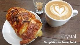  Presentation with cappuccino - Audience pleasing slides consisting of art dessert brown sweet drink - perfect breakfast combination cup backdrop and a violet colored foreground