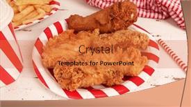  Presentation with fried chicken - Audience pleasing slide deck consisting of perfect fried chicken pieces fast food on red white striped plate backdrop and a red colored foreground