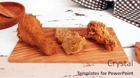  Presentation with fried chicken - Colorful presentation design enhanced with kfc - perfect fried chicken pieces backdrop and a coral colored foreground