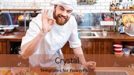  Presentation with cook chef - Colorful PPT theme enhanced with perfect job - smiling handsome chef cook preparing backdrop and a red colored foreground