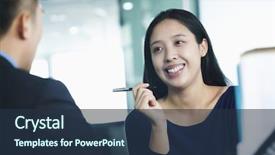  Presentation with two people talking - Slide set consisting of perfect job - two co-workers talking in office background and a tawny brown colored foreground