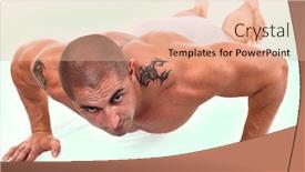  Presentation with perfect - Beautiful presentation theme featuring perfect muscular male doing push-ups backdrop and a coral colored foreground