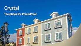  Presentation with apartment buildings - Slides enhanced with acting at construction engineer hat background and a soft green colored foreground