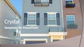  Presentation with apartment buildings - PPT theme consisting of perfect neighborhood apartment buildings townhouses in suburb at spring in the north america background and a mint green colored foreground