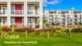  Presentation with apartments - Slides featuring perfect neighborhood apartments in suburb at fall in the north america background and a tawny brown colored foreground
