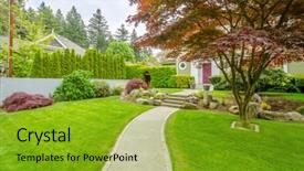  Presentation with north america - PPT theme enhanced with perfect neighborhood houses in suburb at spring in the north america background and a gold colored foreground