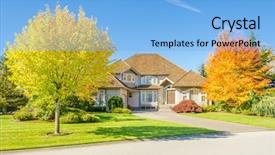  Presentation with neighborhood - Cool new slides with perfect neighborhood houses in suburb at spring in the north america backdrop and a light blue colored foreground