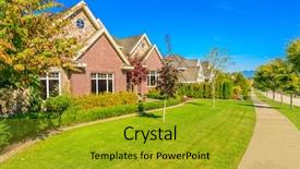  Presentation with neighborhood - Beautiful presentation featuring perfect neighborhood houses in suburb at spring in the north america backdrop and a gold colored foreground