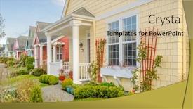  Presentation with neighborhood - PPT theme enhanced with perfect-neighborhood-houses-in-suburb background and a soft green colored foreground