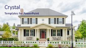  Presentation with north america - Slide set with perfect neighborhood houses in suburb background and a sky blue colored foreground