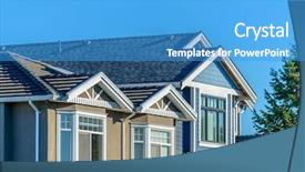  Presentation with house window - PPT layouts enhanced with perfect neighborhood houses in suburb background and a  colored foreground