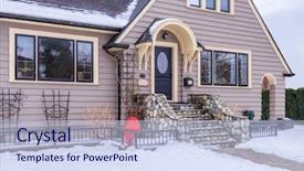  Presentation with luxury house - Audience pleasing PPT layouts consisting of perfect neighbourhood houses in suburb backdrop and a sky blue colored foreground