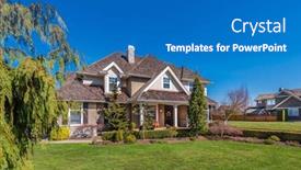  Presentation with north america - Slide deck with perfect-neighbourhood-houses-in-suburb background and a teal colored foreground