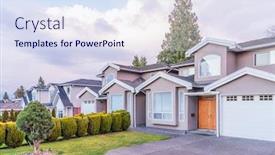  Presentation with north america - PPT theme featuring perfect-neighbourhood-houses-in-suburb background and a sky blue colored foreground