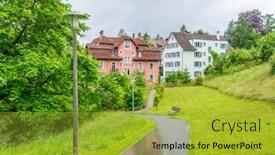  Presentation with switzerland - Presentation theme having perfect-neighbourhood-houses-in-suburb background and a gold colored foreground